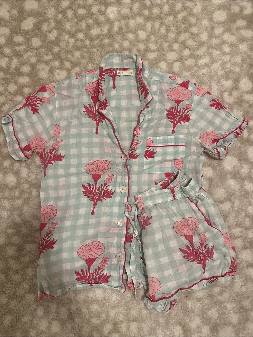 Roller Rabbit Mint Gingham & Pink Floral Short Pajama Set